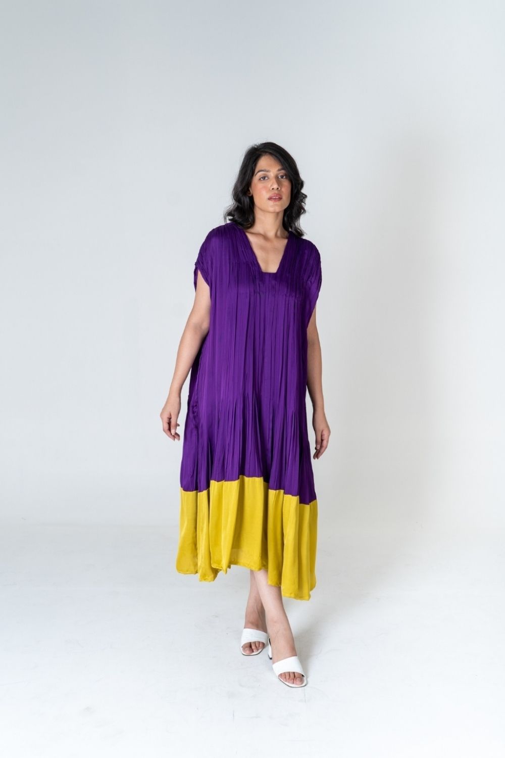 Purple-Yellow Color-Blocked Dress  The Verandah