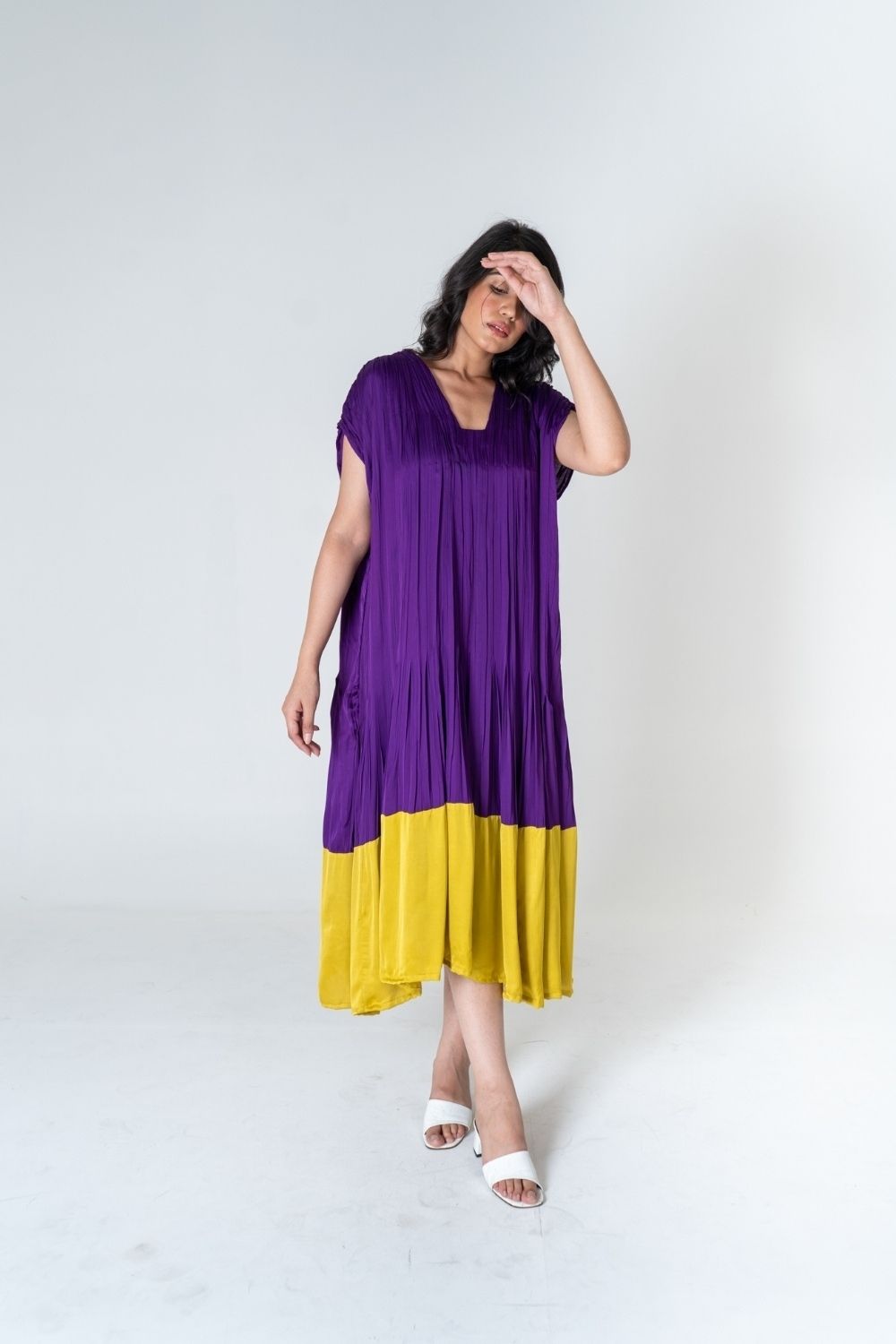 Purple-Yellow Color-Blocked Dress – The Verandah