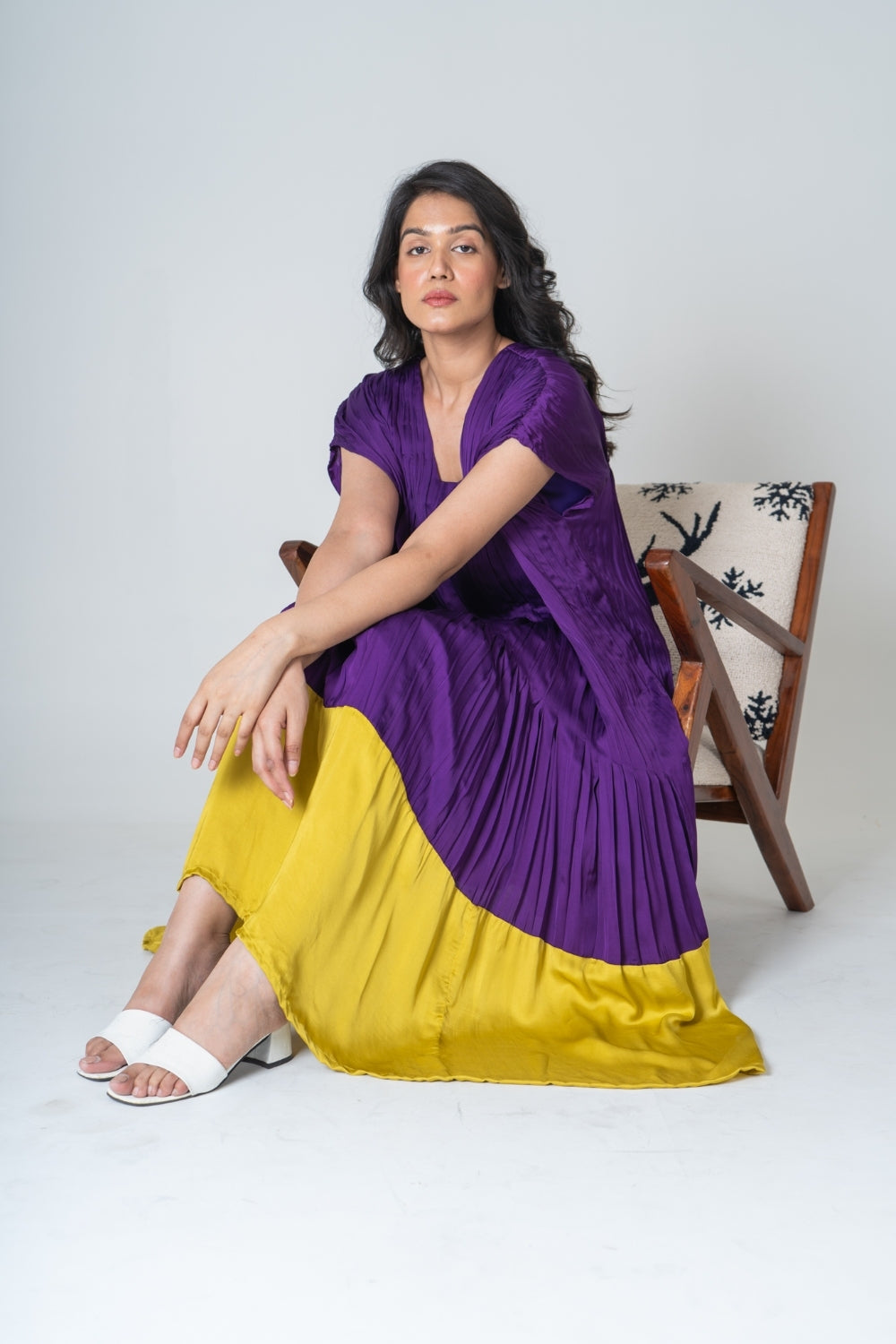 Purple-Yellow Color-Blocked Dress – The Verandah