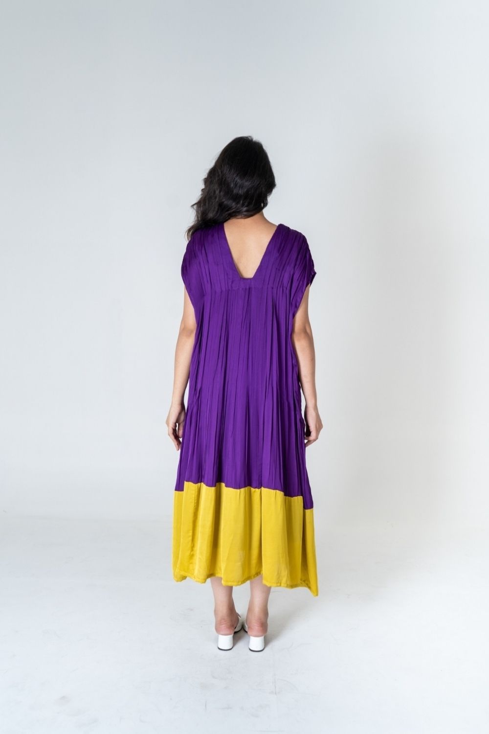 purple yellow dress Purple-Yellow Color-Blocked Dress – The Verandah